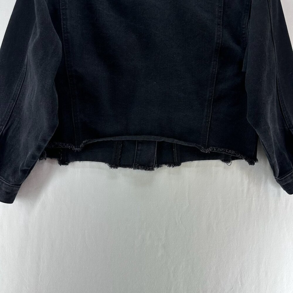 Elia Cher Cropped Denim Jacket Womens XL Pockets Frayed Hem Biker Grunge Black - Picture 7 of 13